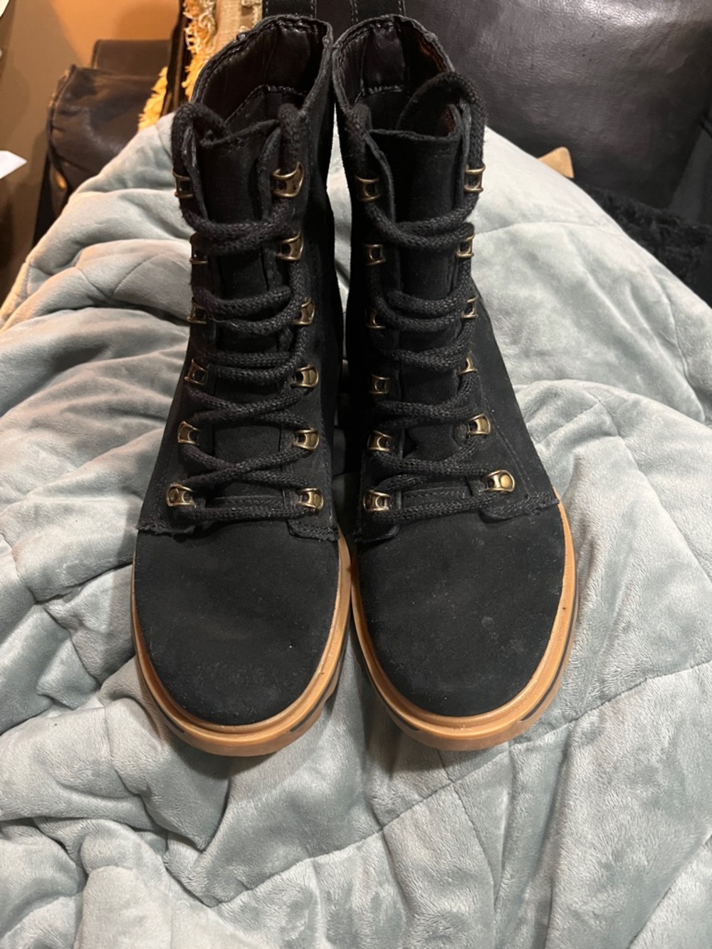 SORREL- Black Suede Lace-Up High-Top Boots with Tan Sole (SZ. 7.5)